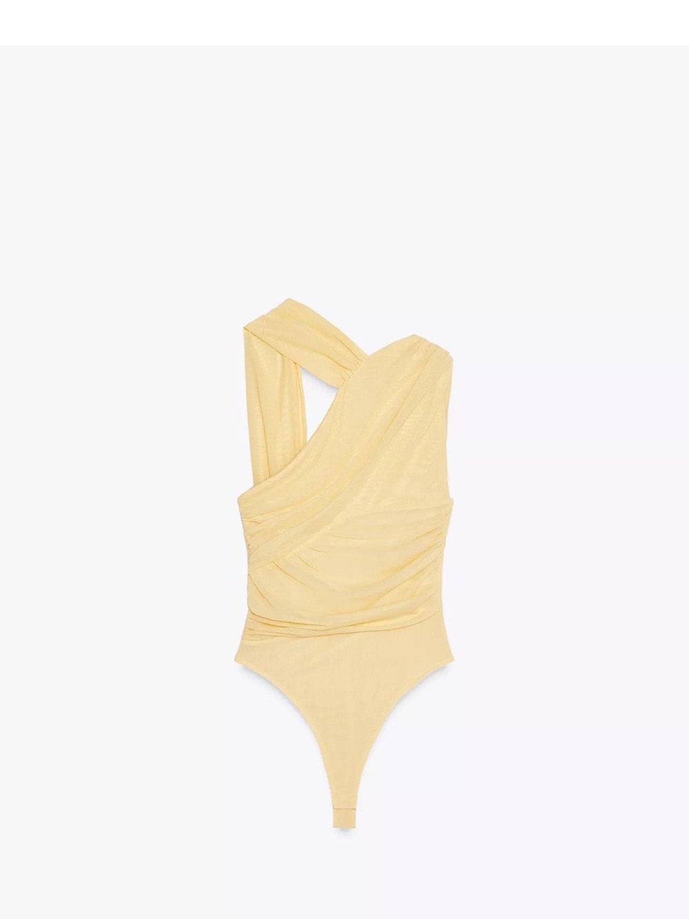 Zara Pale Yellow One-Shoulder Ruched Bodysuit